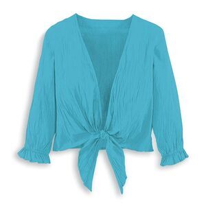 Serengeti Crinkle Cotton Top Front Tie Cropped New 100% Cotton Size 1X Beachy